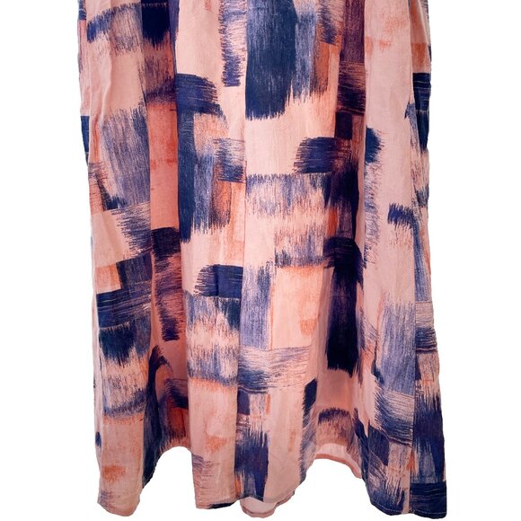 Universal Thread Small Navy Blue Pink Peach Dress Cotton Pockets Puff Sleeves - Picture 12 of 13